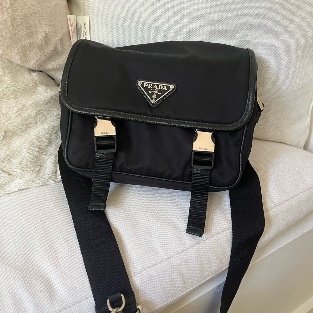 Prada Re-Nylon & Saffiano Leather Shoulder Bag – Black, Authentic, Like New